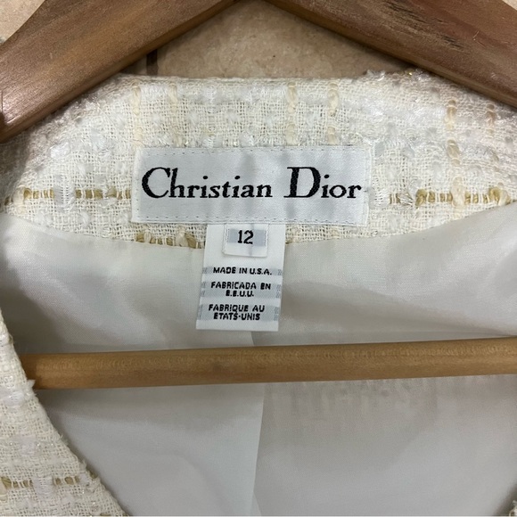 Christian Dior Women’s Blazer Size 12 White And Gold Tweed Jacket Vintage - Picture 3 of 14